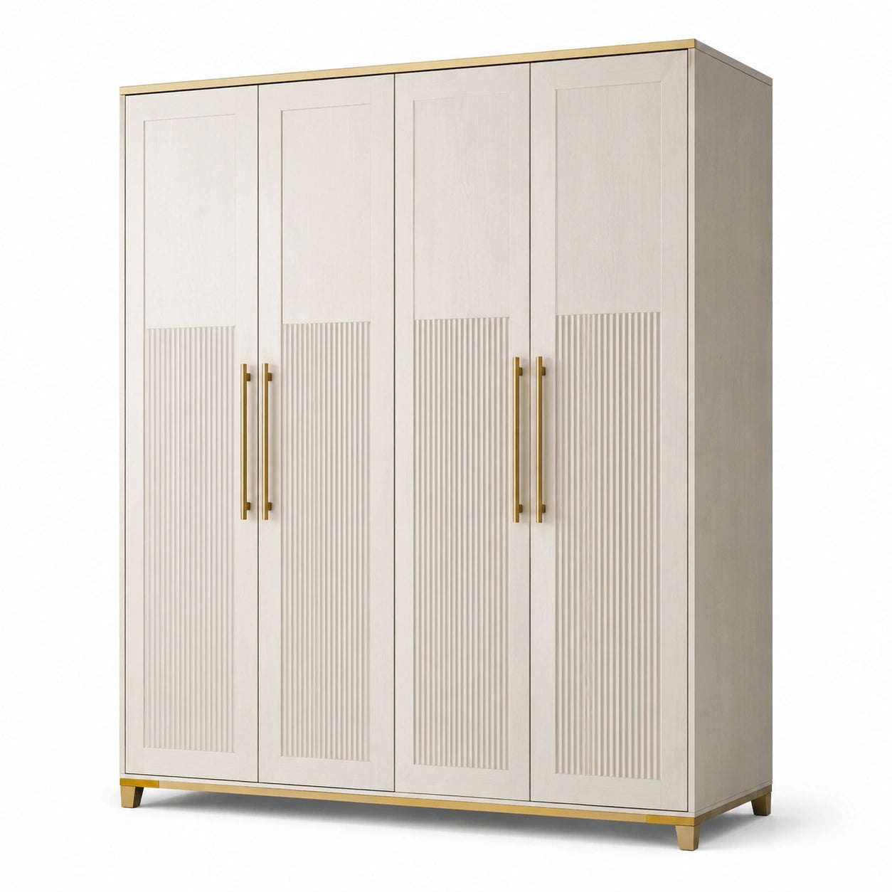 Armadio guardaroba moderno a 4 ante bianco e oro, 200 × 55 × 220 cm