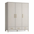 Armadio guardaroba beige e oro 150 × 55 × 200 cm con 3 ante e 3 cassetti