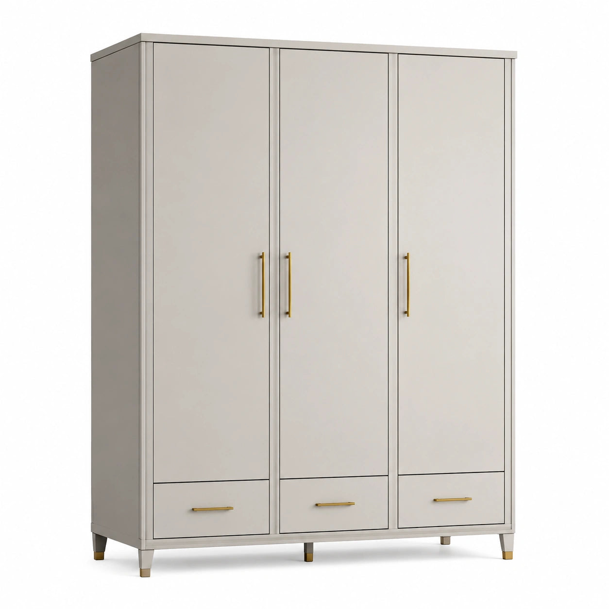 Armadio guardaroba beige e oro 150 × 55 × 200 cm con 3 ante e 3 cassetti
