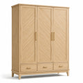 Armadio guardaroba in rovere chiaro e oro, 150 × 55 × 200 cm, con 3 ante e 3 cassetti