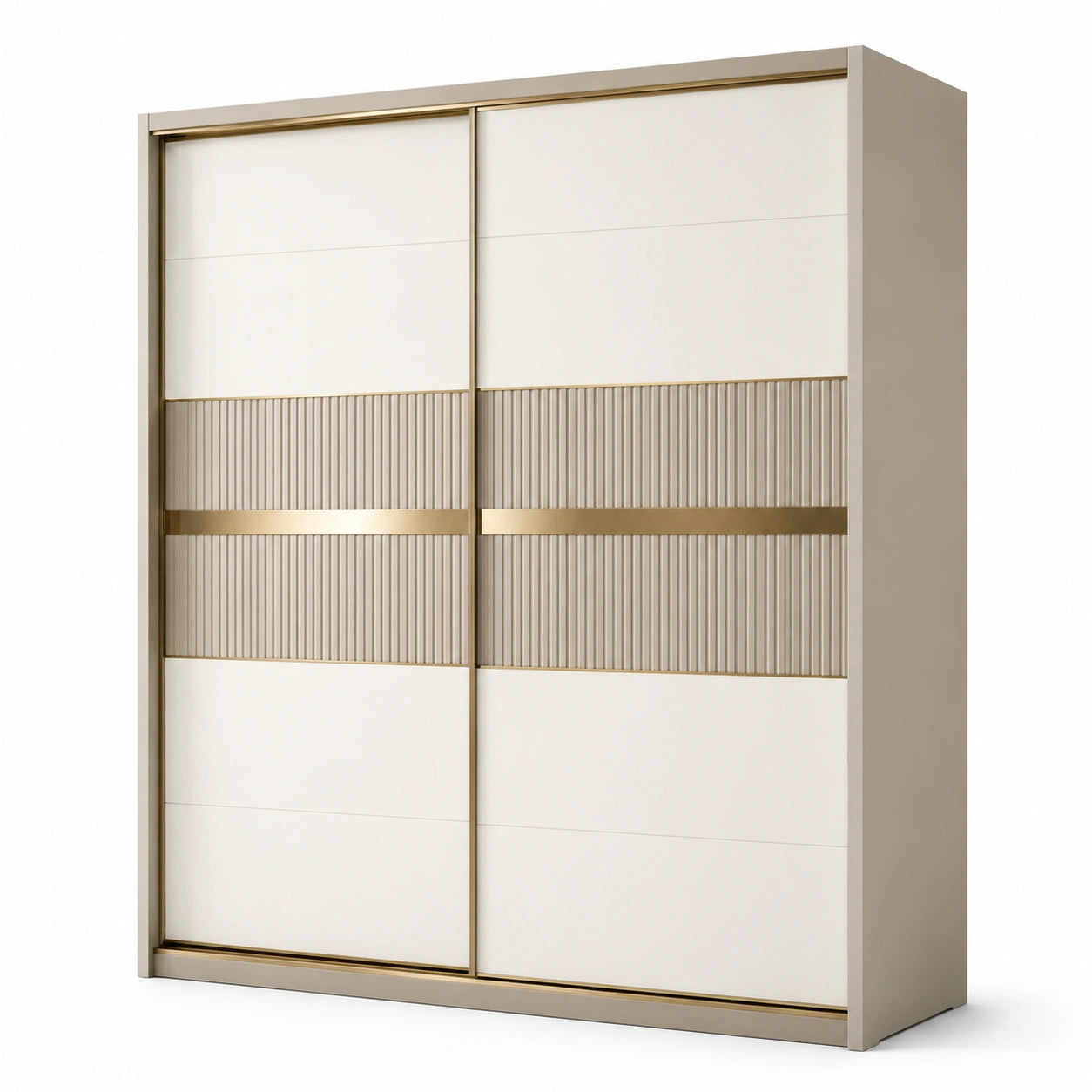 Armadio guardaroba a 2 ante scorrevoli, 180 × 60 × 220 cm, crema e oro
