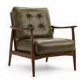 Poltrona imbottita 78 × 82 × 84 cm in similpelle verde oliva e legno marrone con braccioli