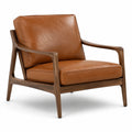 Poltrona in legno massello con rivestimento effetto pelle marrone cognac, 76 × 82 × 82 cm