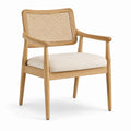 Poltrona con braccioli 60 × 58 × 82 cm in legno naturale, rattan intrecciato e tessuto beige