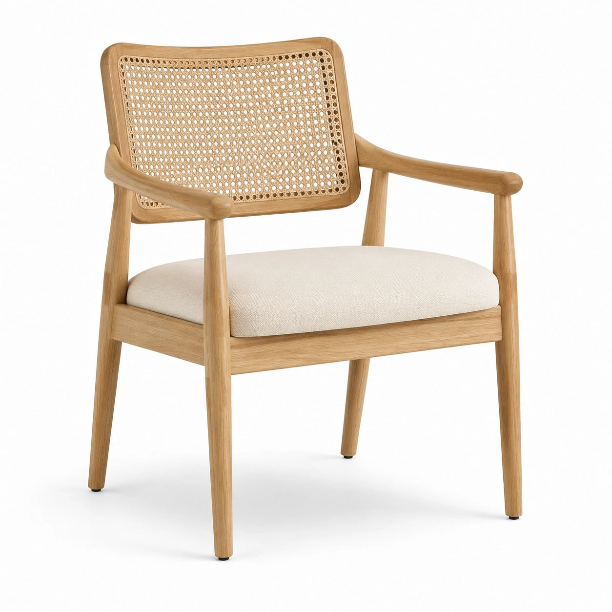 Poltrona con braccioli 60 × 58 × 82 cm in legno naturale, rattan intrecciato e tessuto beige