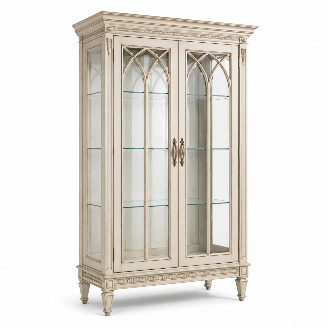 Vetrina classica a 2 ante in legno e vetro, avorio, 110 × 45 × 200 cm