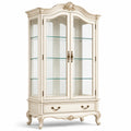 Vetrina classica in legno e vetro avorio 110 × 45 × 200 cm con 2 ante, 3 ripiani e 1 cassetto