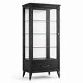 Vetrina espositiva nera in legno lavorato e vetro con 3 ripiani e 1 cassetto, 80 × 40 × 180 cm