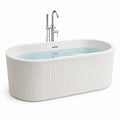 Vasca da bagno freestanding ovale in acrilico bianco, 170 × 80 × 58 cm, con finitura scanalata