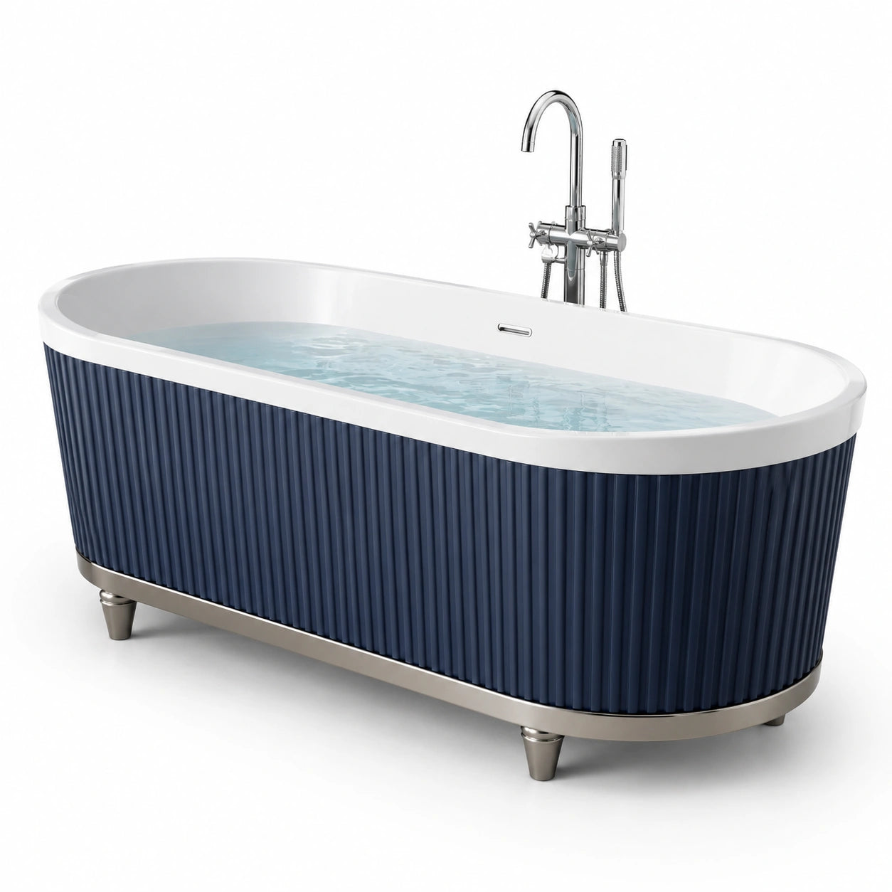 Vasca da bagno indipendente in acrilico 170 × 80 × 60 cm, blu marino, bianco e argento