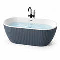 Vasca da bagno freestanding in acrilico blu scuro e bianco con finitura scanalata, 170 × 80 × 58 cm