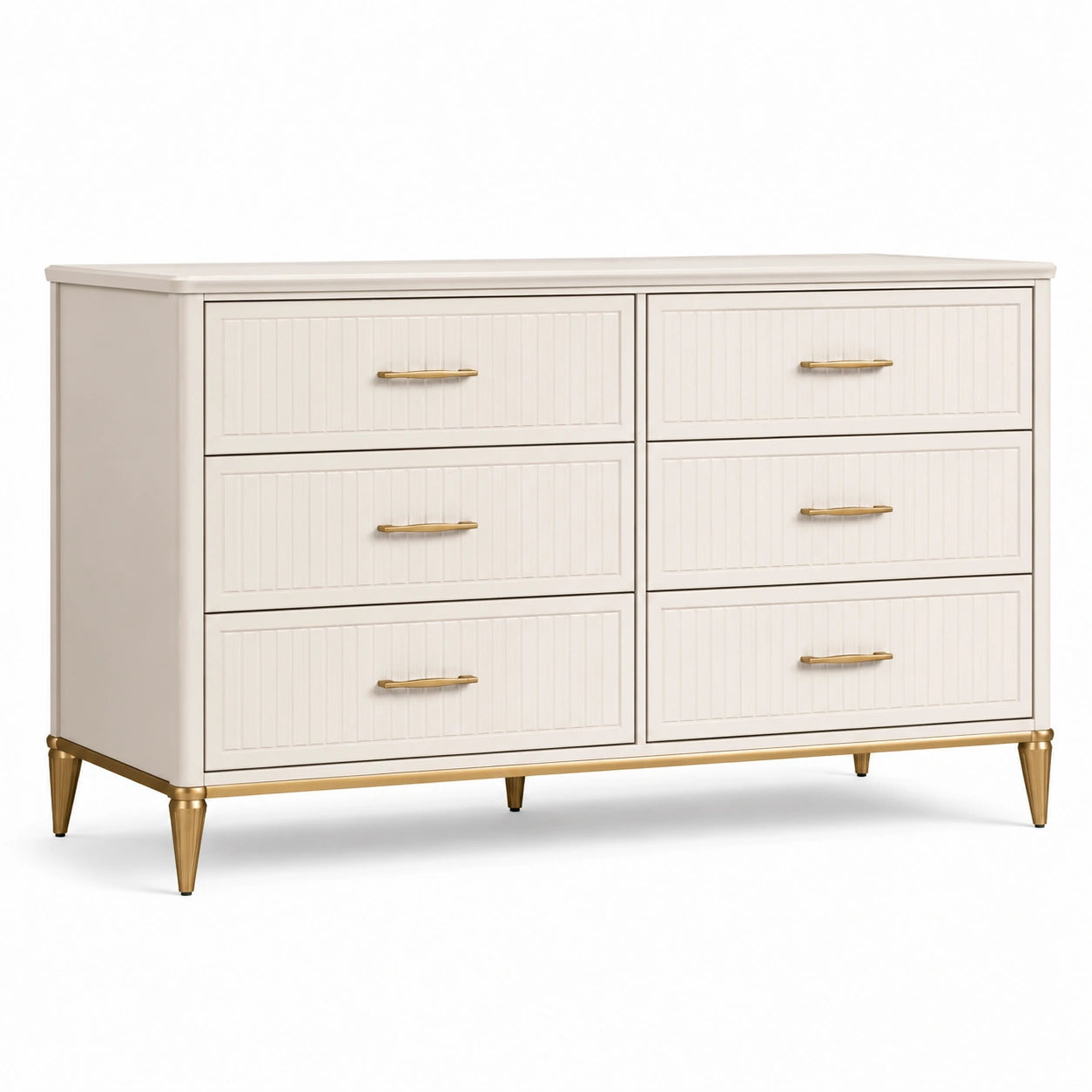 Cassettiera crema e oro con 6 cassetti, 150 × 45 × 85 cm