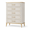 Cassettiera verticale a 5 cassetti in legno ingegnerizzato e metallo, avorio e oro, 80 × 40 × 115 cm
