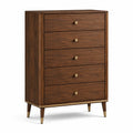 Cassettiera moderna a 5 cassetti, 80 × 40 × 120 cm, marrone effetto noce e ottone