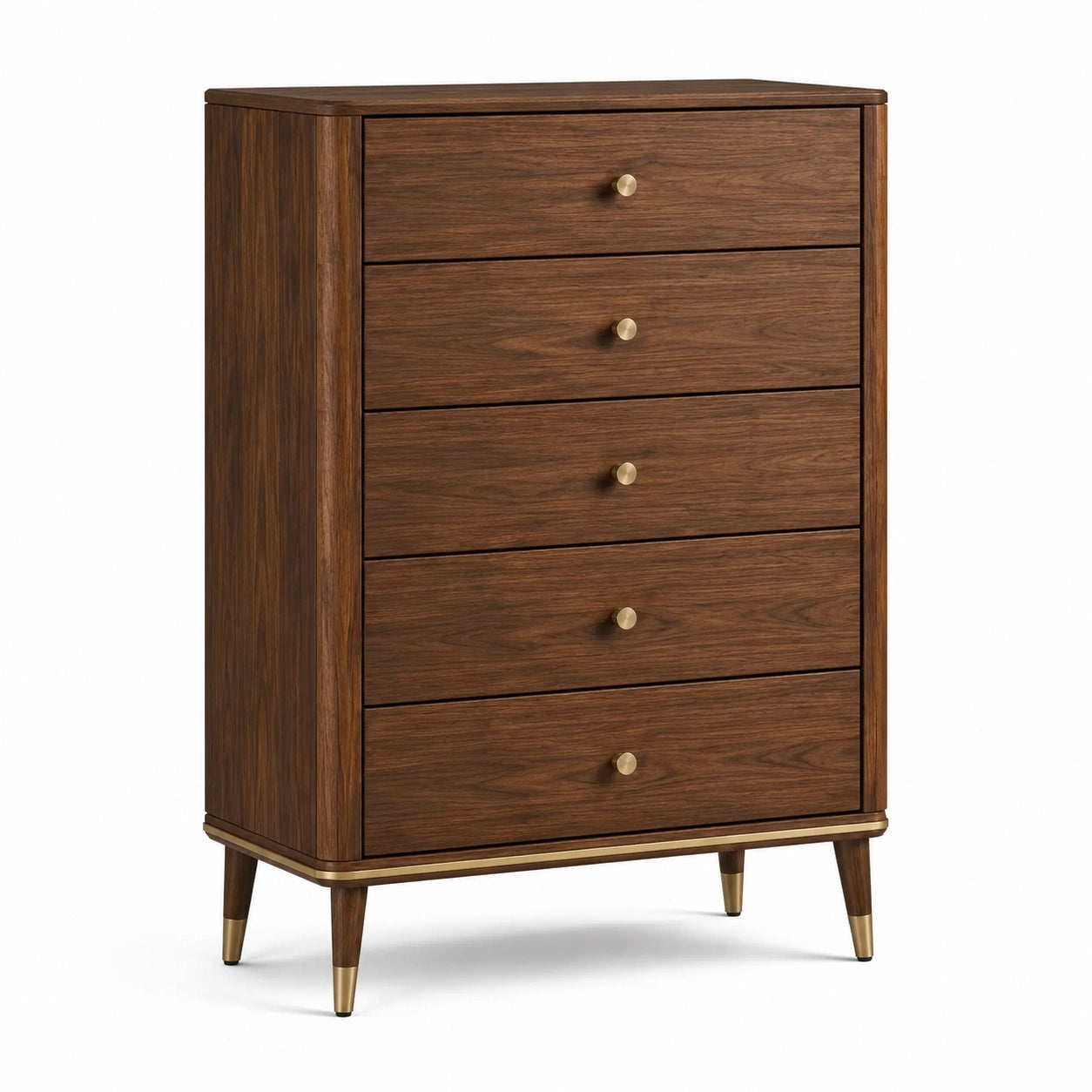 Cassettiera moderna a 5 cassetti, 80 × 40 × 120 cm, marrone effetto noce e ottone