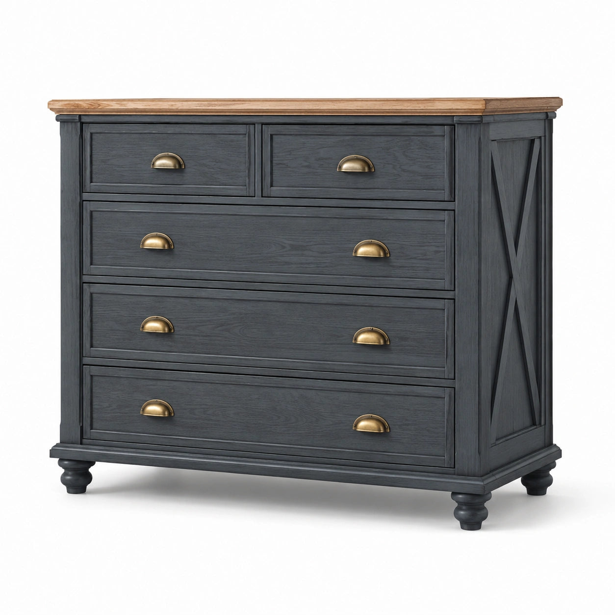 Cassettiera in legno grigio antracite con piano naturale, 5 cassetti, 110 x 45 x 100 cm