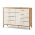 Cassettiera a 8 cassetti 120 × 40 × 90 cm, avorio e rovere con dettagli dorati