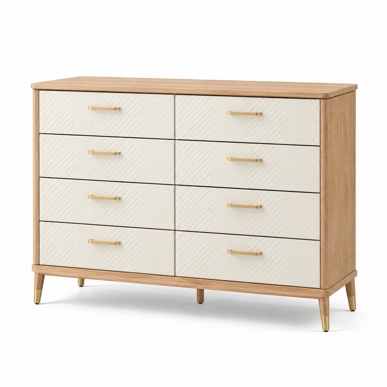 Cassettiera a 8 cassetti 120 × 40 × 90 cm, avorio e rovere con dettagli dorati