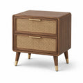 Comodino marrone in legno e rattan con 2 cassetti, stile rétro, 55 × 40 × 60 cm