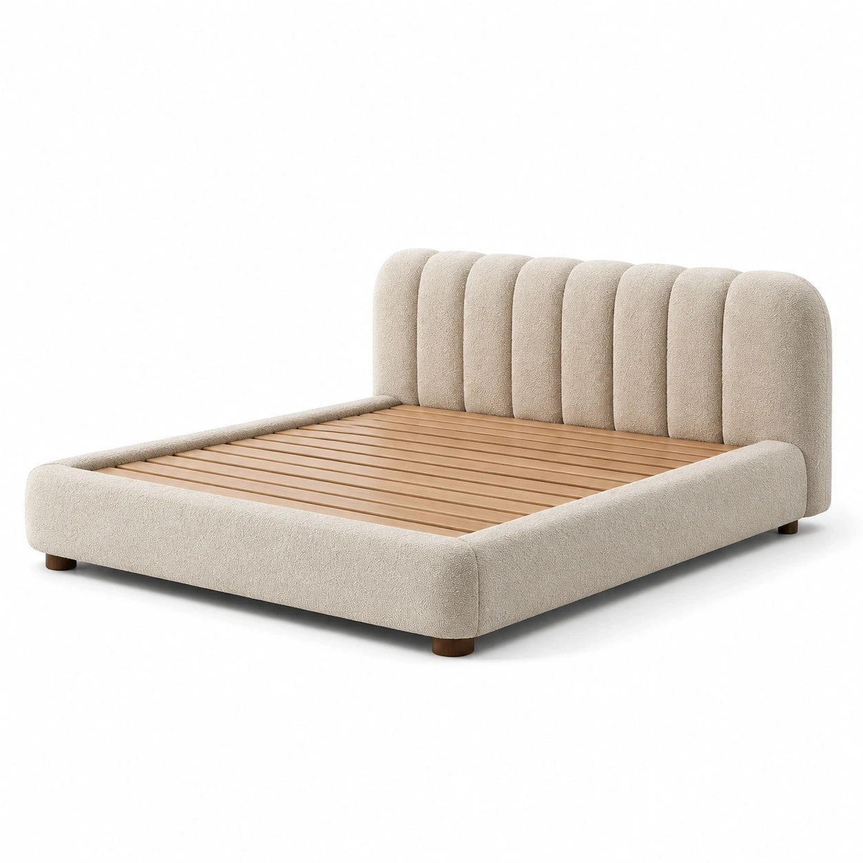 Letto matrimoniale imbottito in bouclé beige, 220 × 180 × 110 cm, per materasso 160 × 200 cm, con rete a doghe