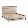 Letto matrimoniale imbottito beige e marrone 220 × 175 × 115 cm, per materasso 160 × 200 cm, con testiera e rete a doghe