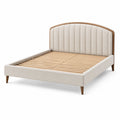 Letto matrimoniale imbottito beige e legno naturale 170 × 215 × 120 cm, per materasso 160 × 200 cm
