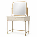 Toeletta classica con specchio illuminato, 100 × 45 × 145 cm, bianco crema e oro