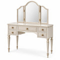 Toeletta avorio e oro 120 × 45 × 150 cm con specchio trittico orientabile e 5 cassetti