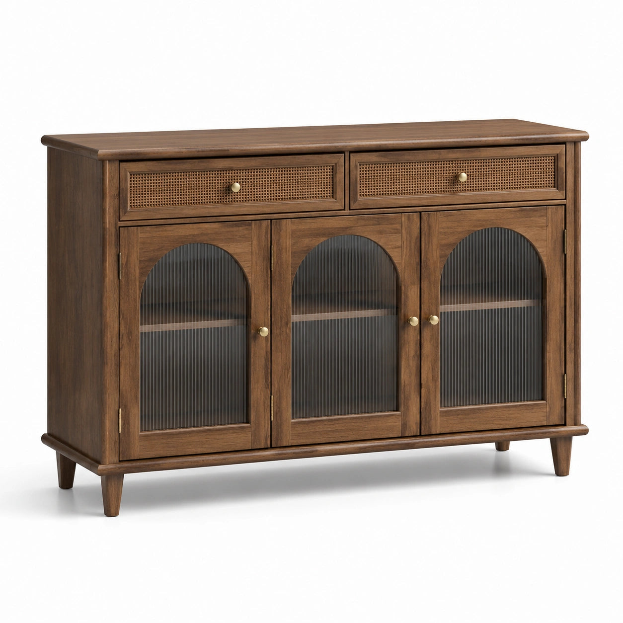 Credenza rétro marrone 140 × 40 × 90 cm con 3 ante in vetro scanalato e 2 cassetti