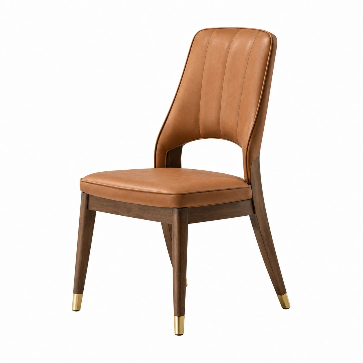 Sedia imbottita moderna 50 x 58 x 86 cm in legno color noce, rivestimento color cuoio e dettagli dorati