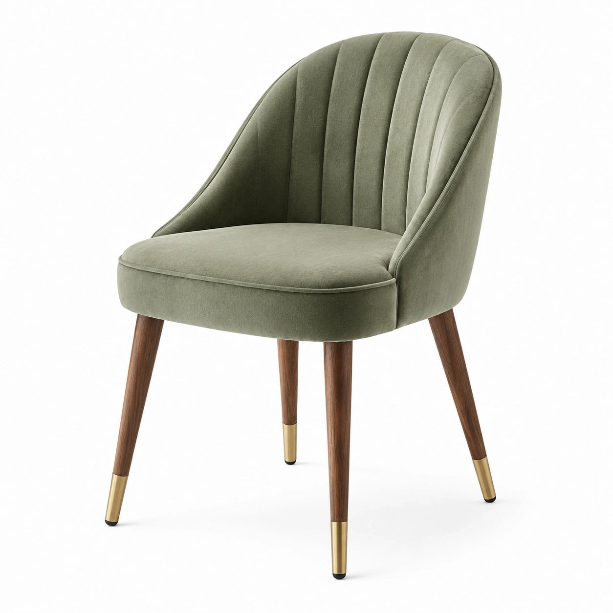 Poltroncina imbottita in velluto verde salvia con gambe in legno, 62 × 64 × 82 cm