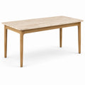 Tavolo da pranzo rettangolare moderno 160 × 80 × 75 cm, beige effetto marmo e rovere naturale