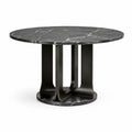 Tavolo da pranzo rotondo Ø 120 × 75 cm, nero effetto marmo con venature bianche e base centrale in metallo