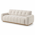 Divano a 3 posti in tessuto bouclé crema con base in legno marrone chiaro, 225 × 98 × 77 cm