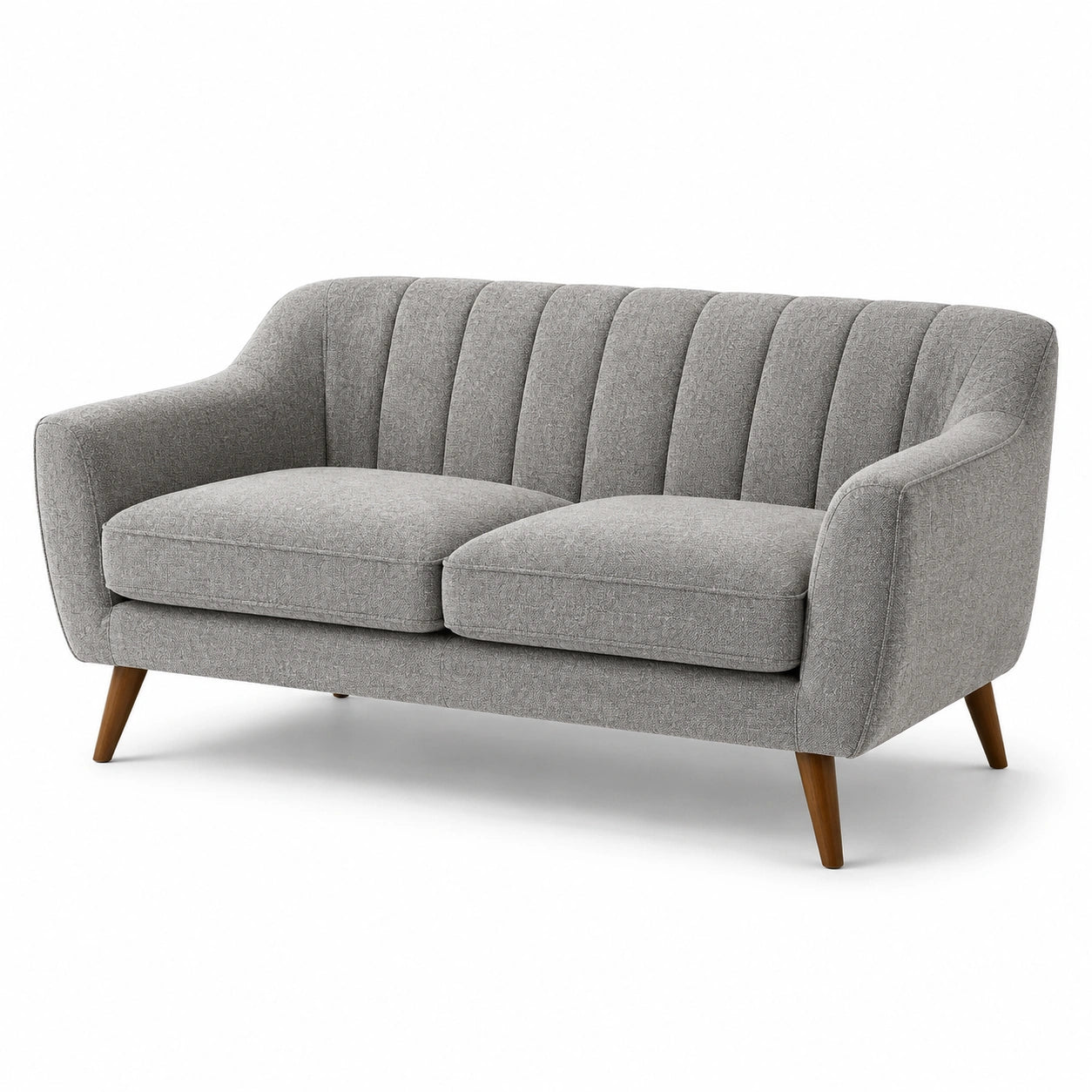 Divano a 2 posti in tessuto grigio con gambe in legno, 160 × 80 × 82 cm