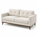 Divano a 2 posti in tessuto bouclé avorio con base in legno marrone, 180 × 84 × 82 cm