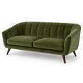 Divano a 3 posti in velluto verde oliva con schienale scanalato, stile rétro, 200 × 86 × 82 cm