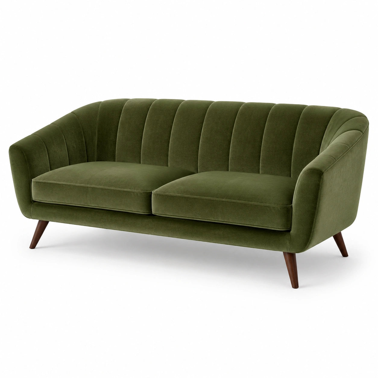 Divano a 3 posti in velluto verde oliva con schienale scanalato, stile rétro, 200 × 86 × 82 cm