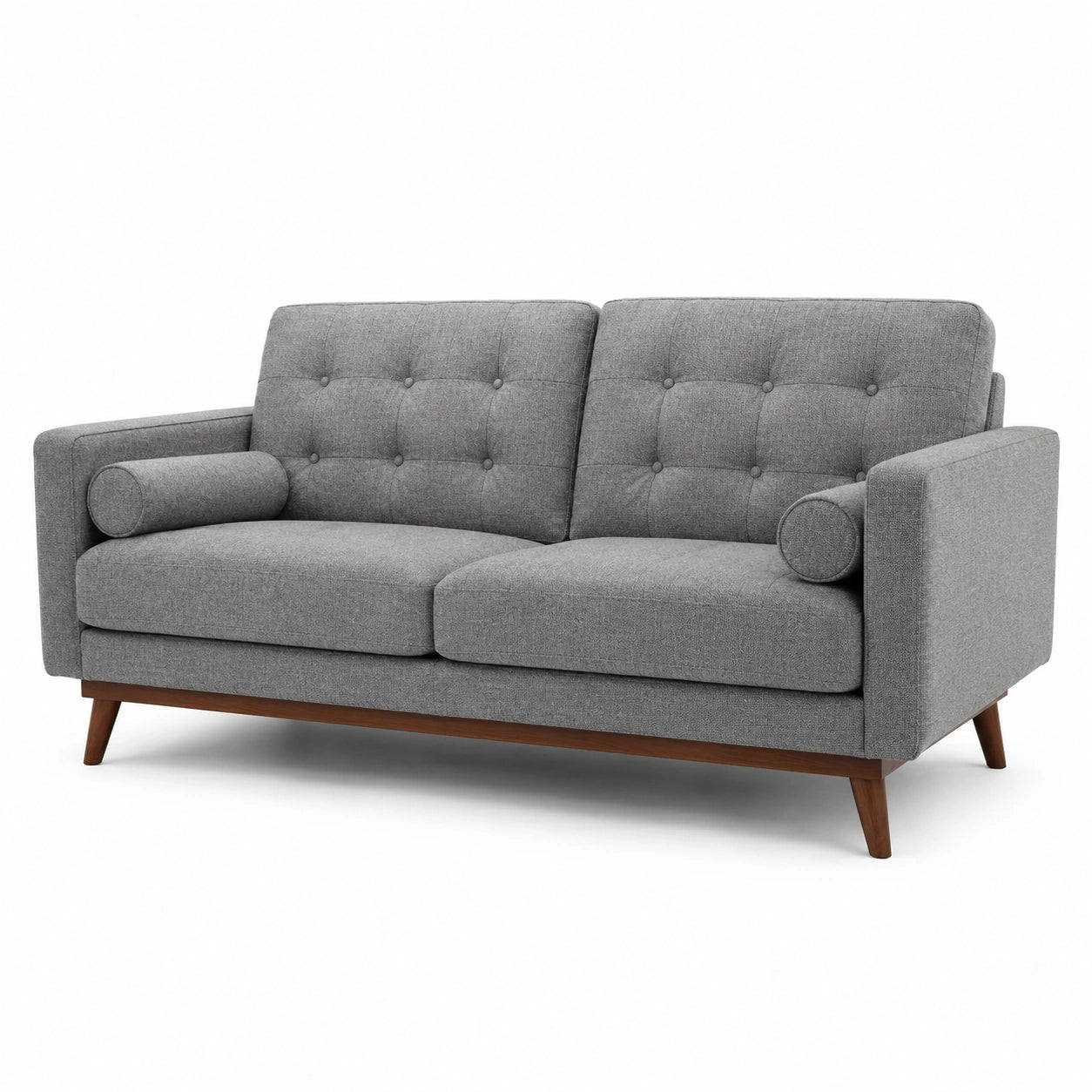 Divano a 2 posti in tessuto grigio con gambe in legno marrone, 170 × 82 × 84 cm