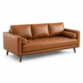 Divano moderno a 3 posti effetto pelle marrone cognac, 215 × 88 × 84 cm